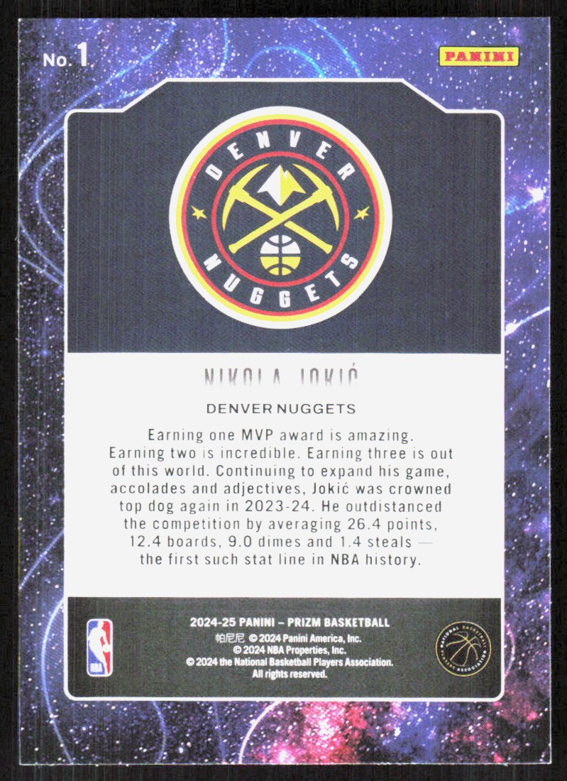 2024-25 Panini Prizm Deep Space Nikola Jokic #1 card back image