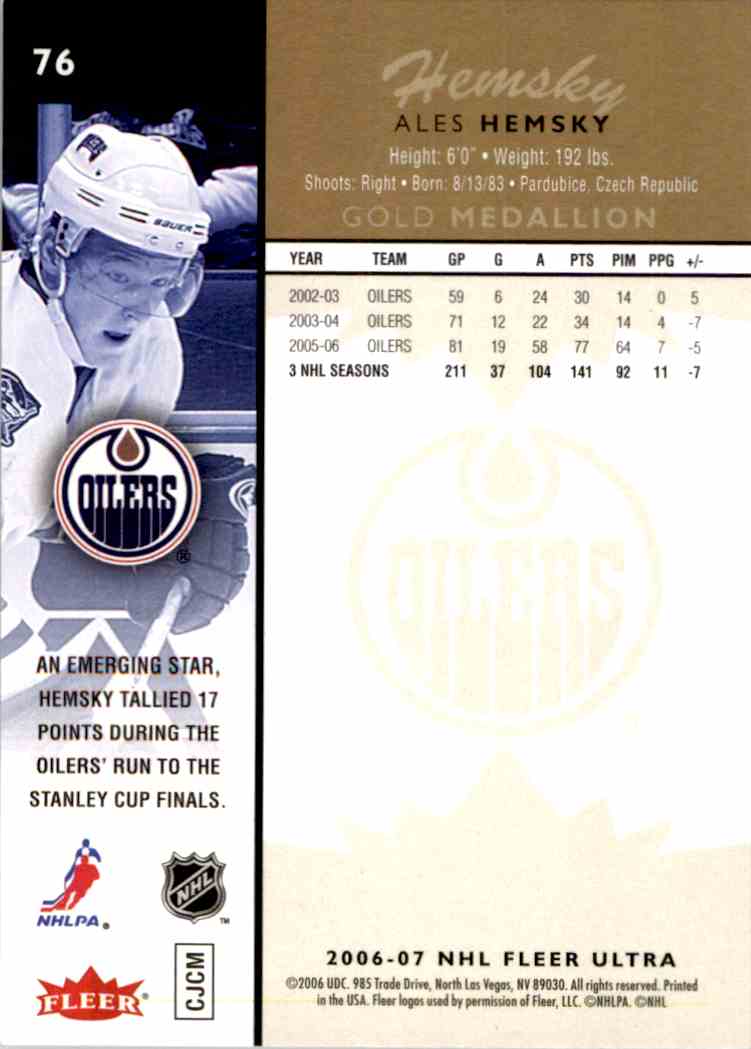 2006-07 Fleer Ultra Gold Medallion Ales Hemsky #76 card back image