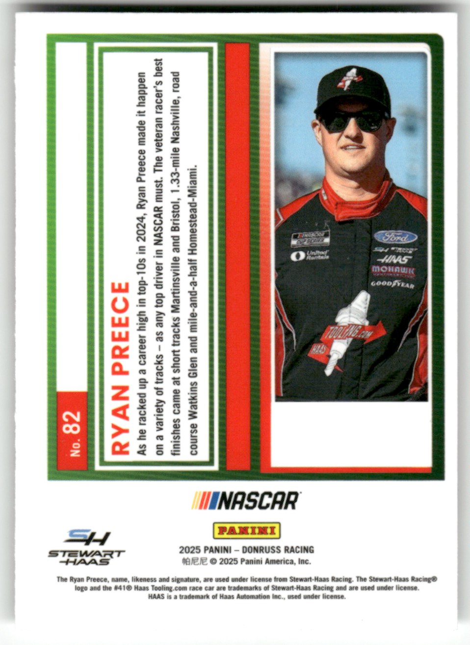 2025 Donruss NASCAR Optic RYAN PREECE #82 card back image
