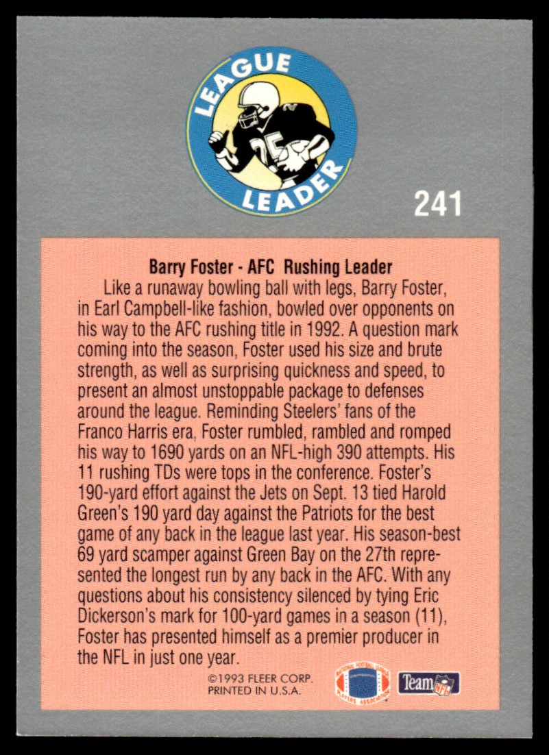 1993 Fleer Barry Foster #241 card back image