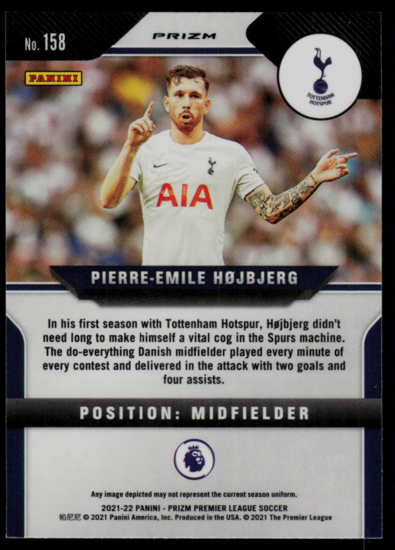 2021 Panini Prizm Premier League Blue Wave Pierre Emile Hojbjerg #158 card back image
