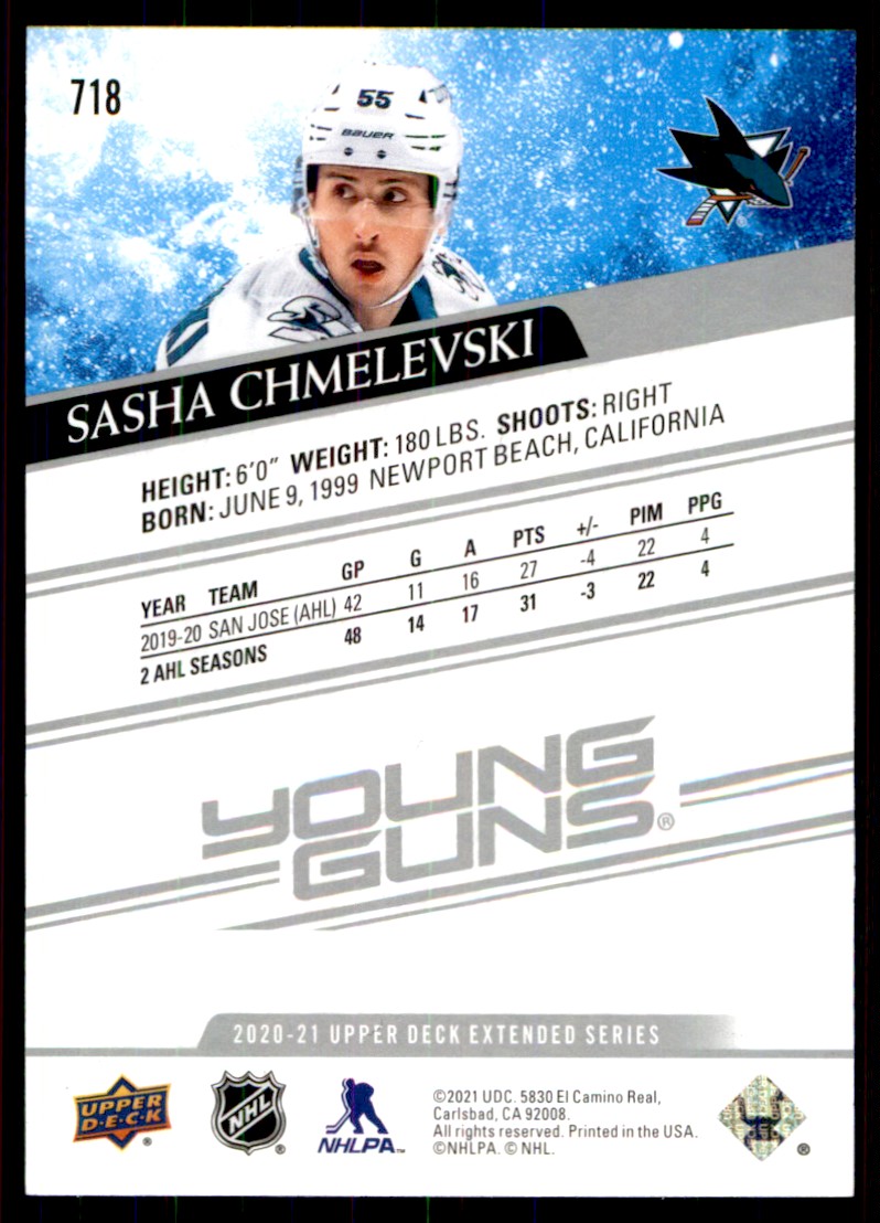 2020-21 Upper Deck YG sasha chmelevski #718 card back image