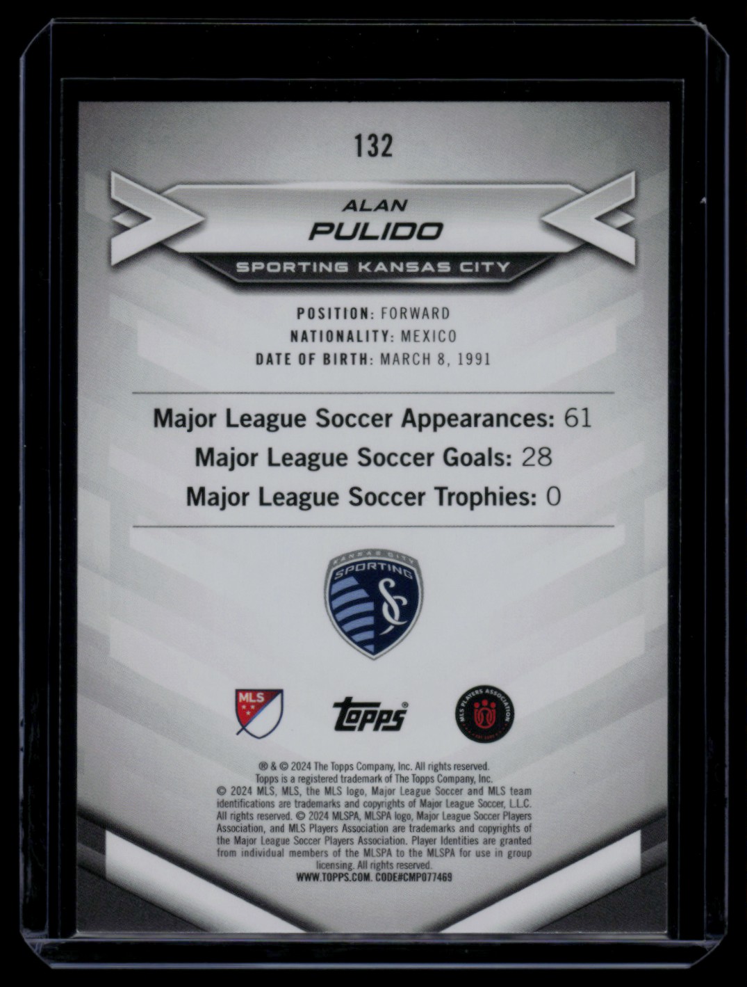 2024 Topps MLS Superstars Yellow Common Alan Pulido #132 card back image