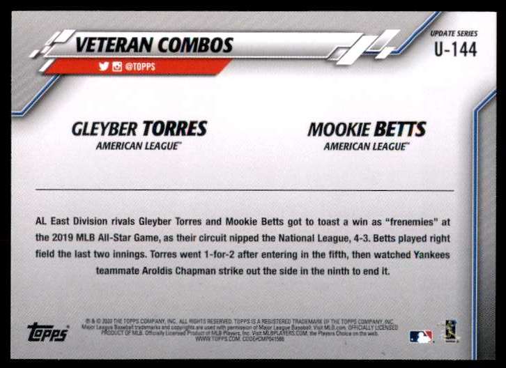 2020 Topps Update Mookie Betts , Gleyber Torres #U-144 card back image