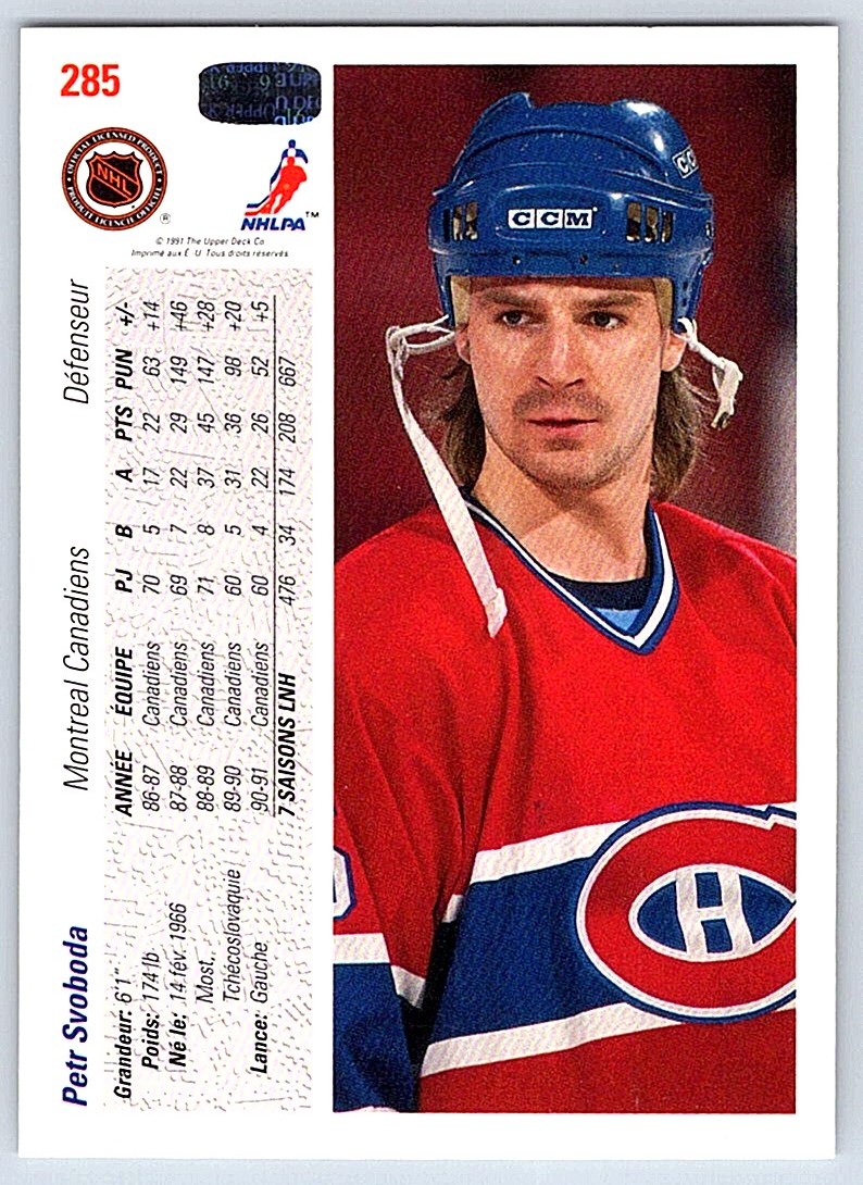 1991-92 Upper Deck Petr Svoboda #285 card back image
