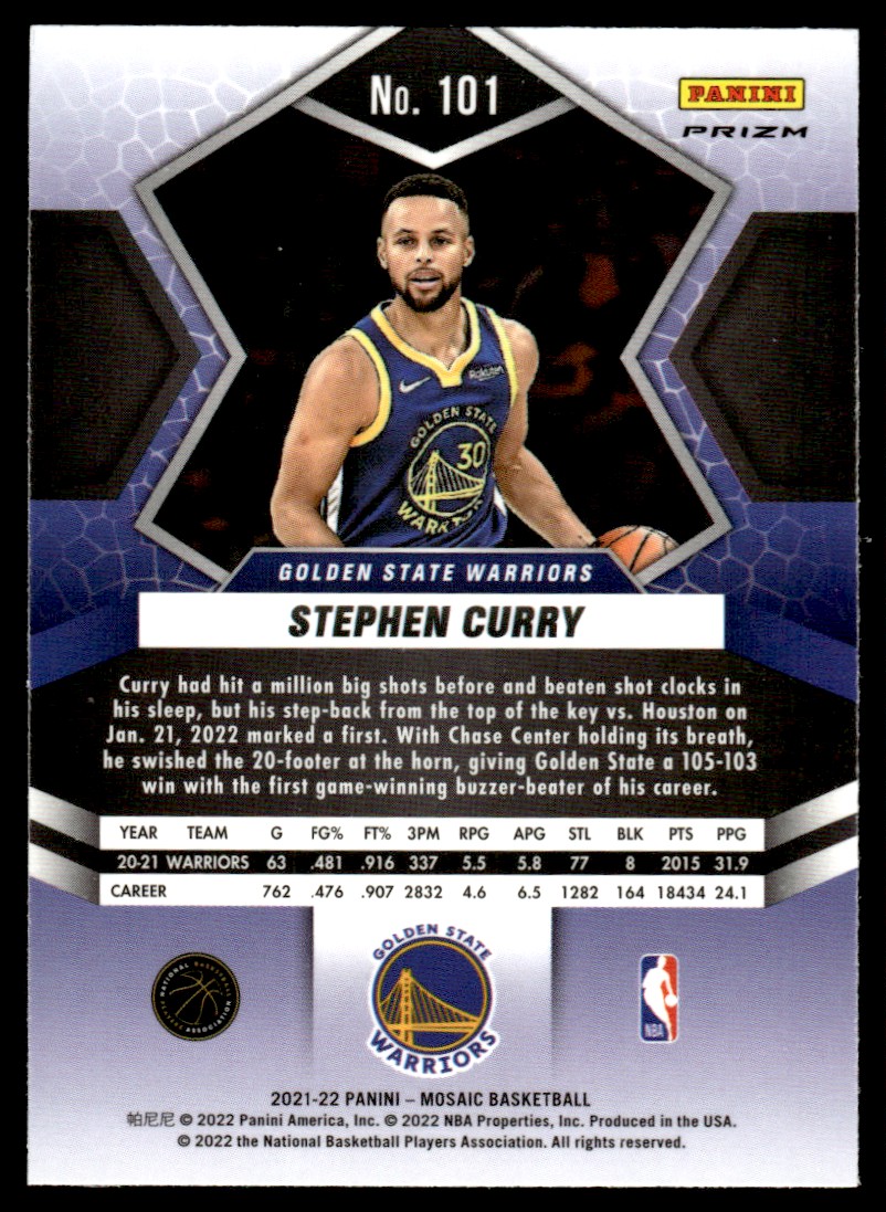 2022-23 Panini Mosaic Silver Stephen Curry #101 on Kronozio