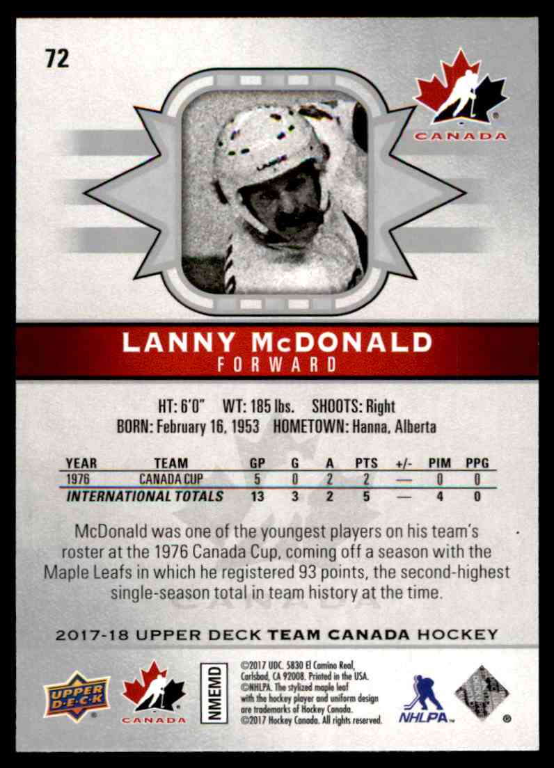 sports collectibles lanny mcdonald hockey card 2017 18 upper deck team canada 72 lanny mcdonald trading cards uni tankers dk