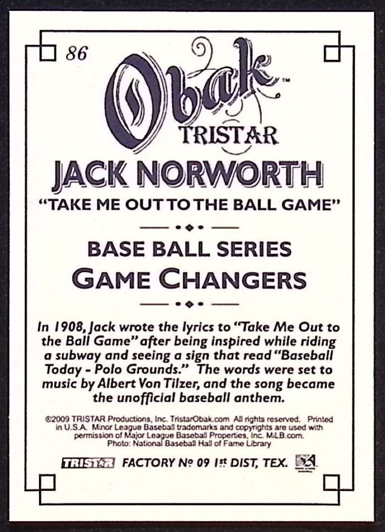 2009 TriStar Obak Jack Norworth #86 card back image