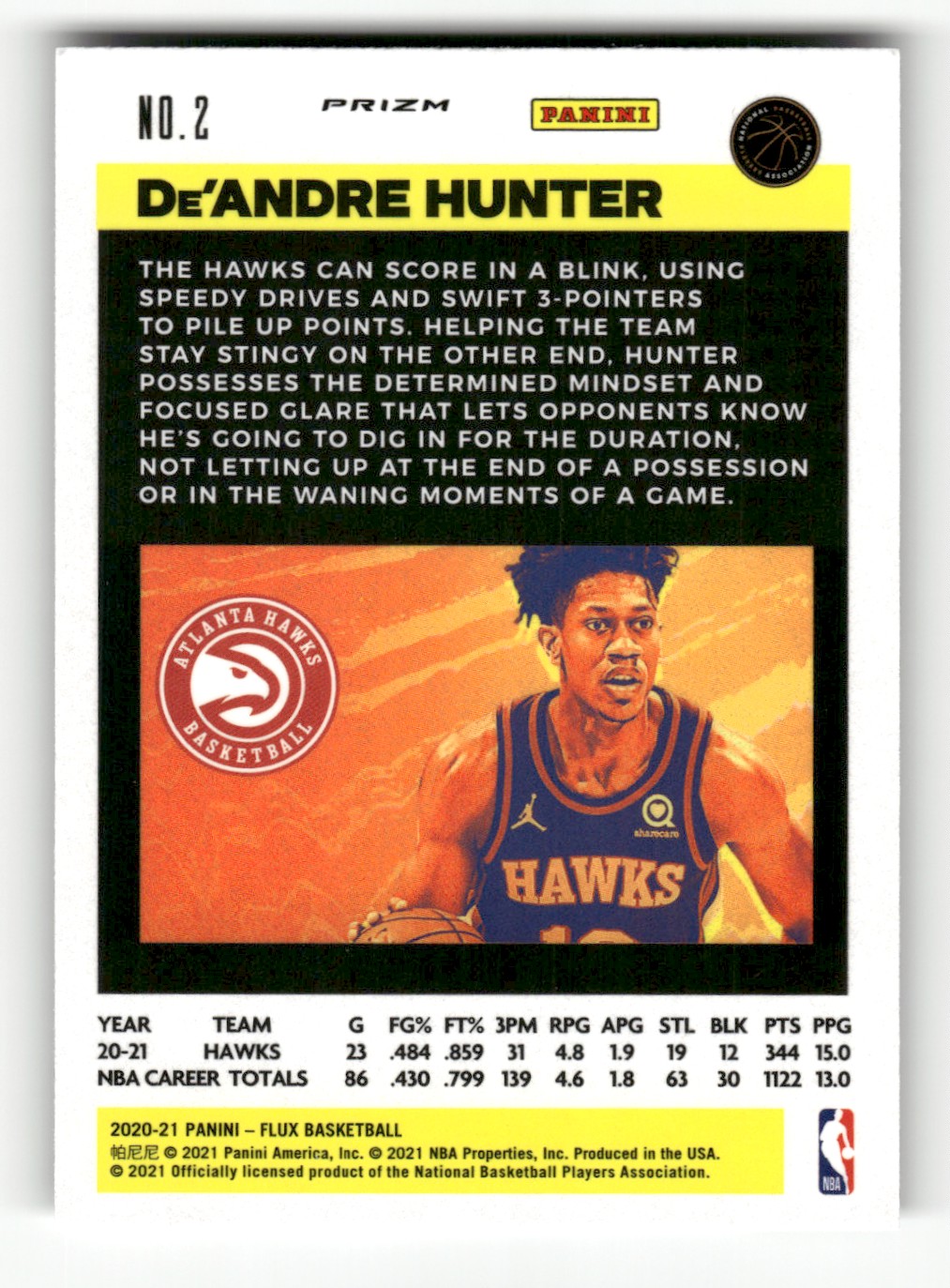 2020-21 Panini Flux Pulsar De'Andre Hunter #2 card back image