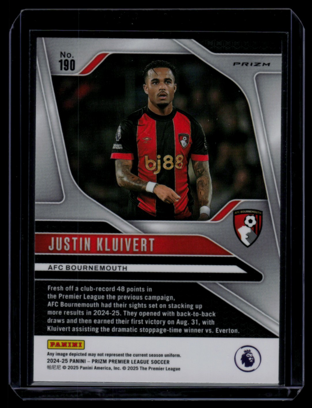 2024 Prizm Premier League Blue Mosaic JUSTIN KLUIVERT #190 card back image
