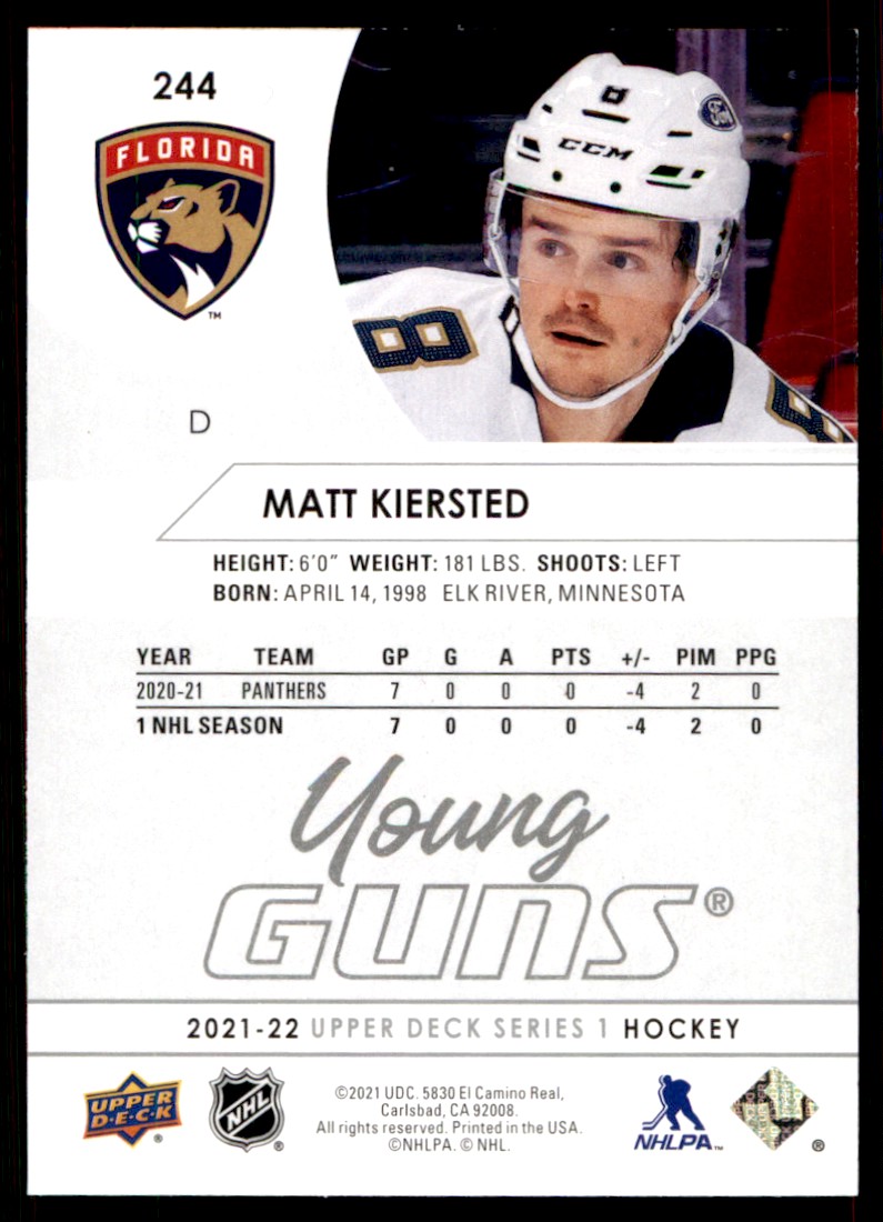 2021-22 Upper Deck Young Guns Matt Kiersted #244 card back image