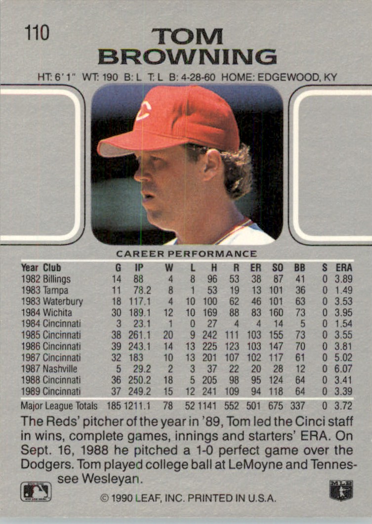 1990 Leaf Tom Browning #110 | eBay
