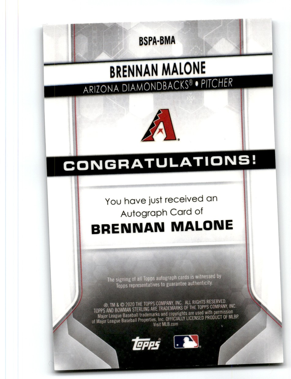 2020 Bowman Sterling Prospect Autographs Brennan Malone #BSPA-BMA card back image