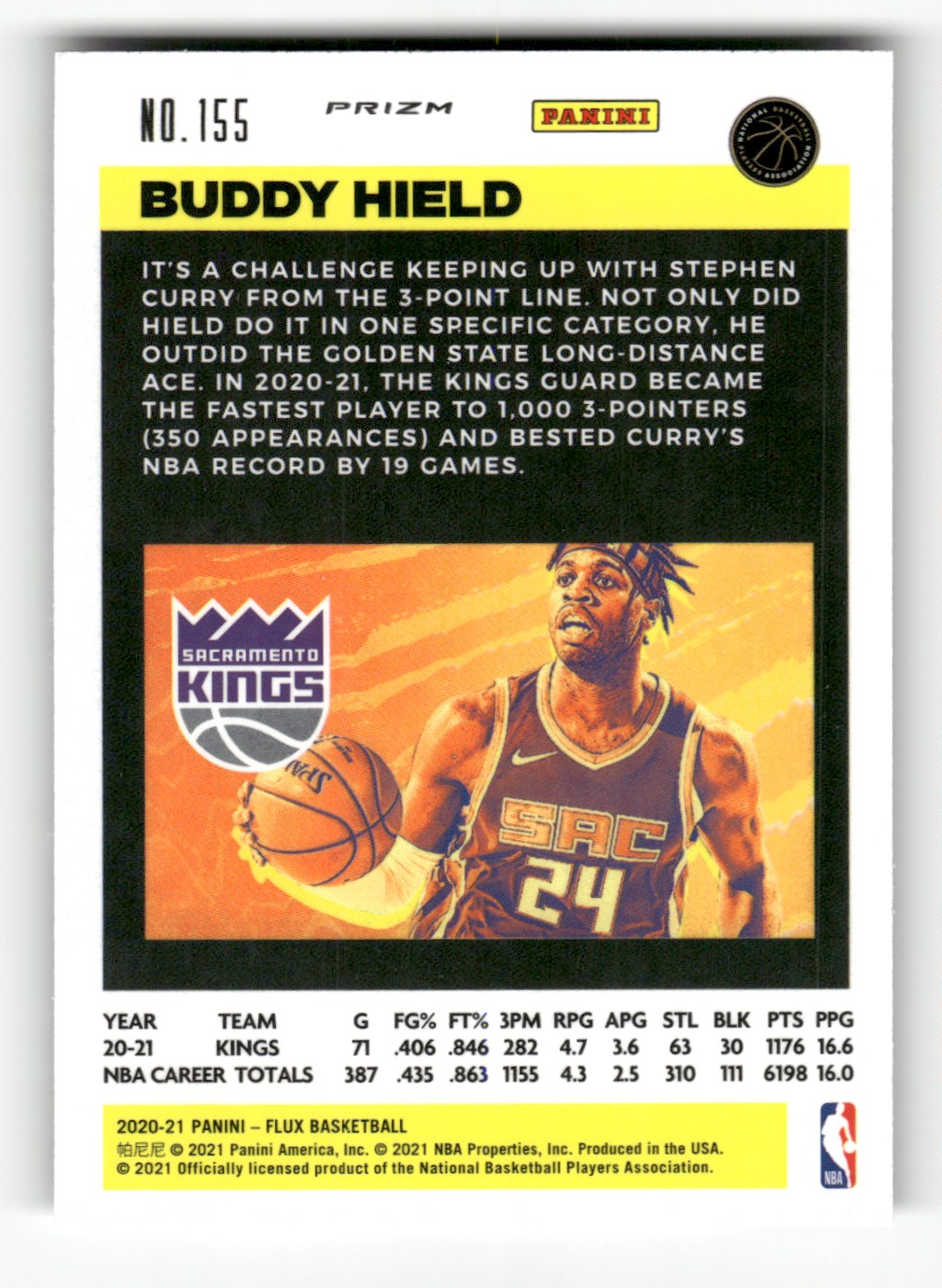 2020-21 Panini Flux Pulsar Buddy Hield #155 card back image