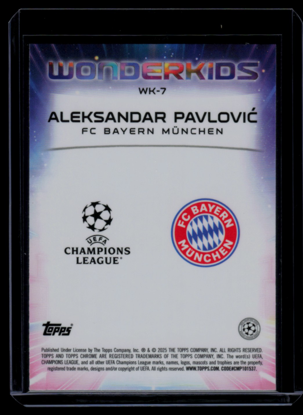 2024 Topps Chrome UEFA Club Wonderkids ALEKSANDAR PAVLOVIC #WK-7 card back image