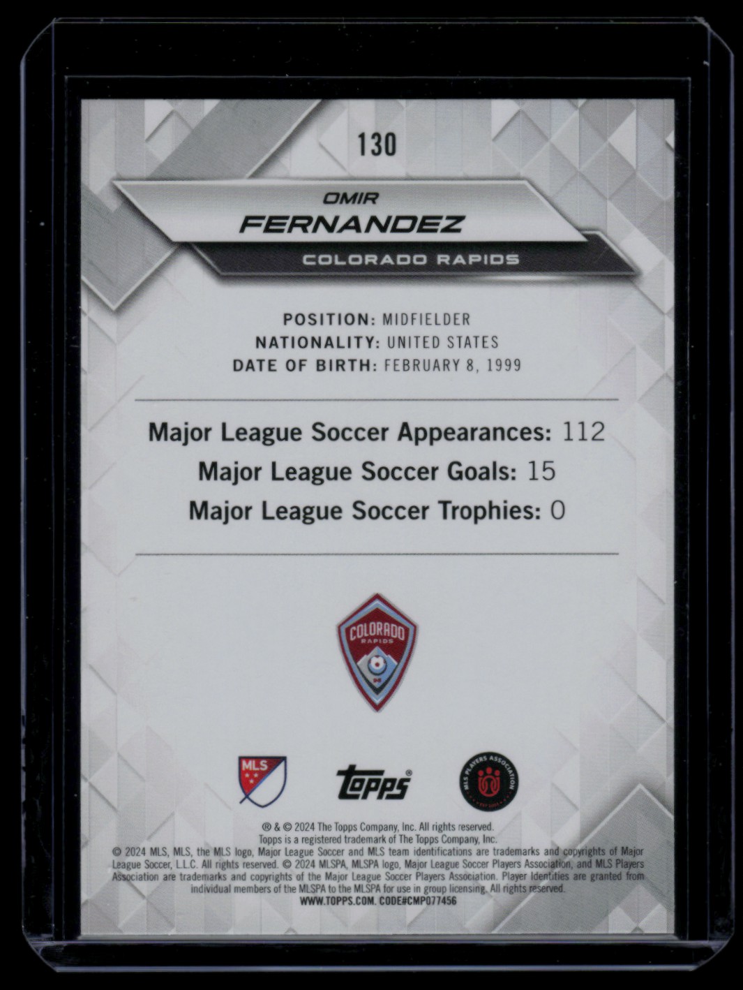 2024 Topps MLS Superstars Yellow Common Omir Fernandez #130 card back image