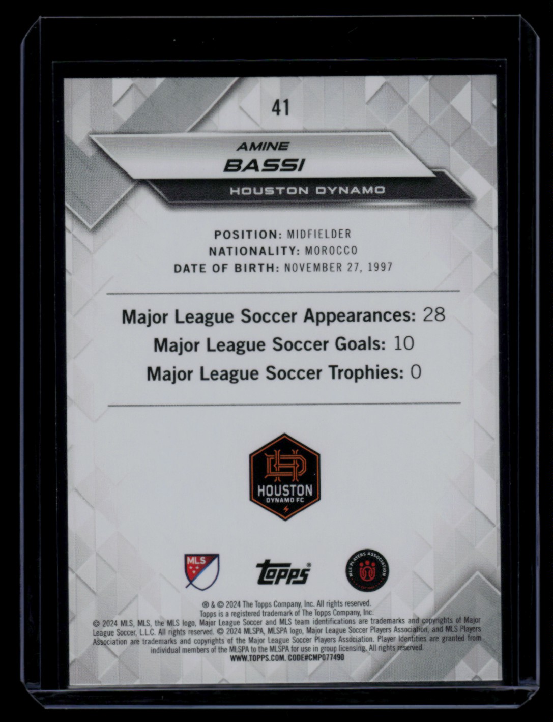 2024 Topps MLS Superstars Yellow Common Amine Bassi #41 card back image