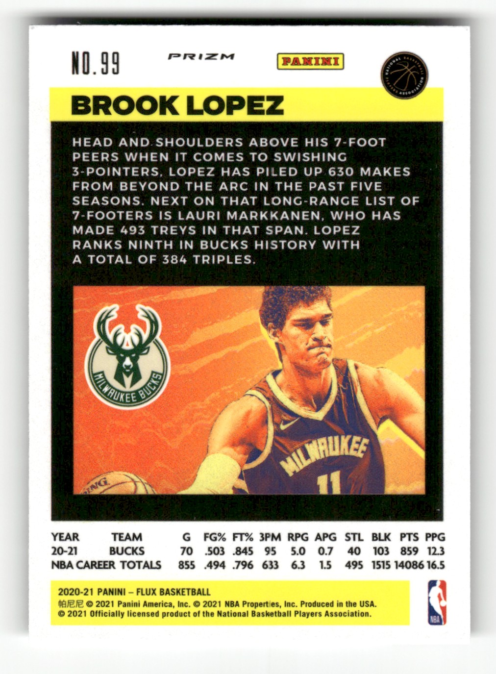 2020-21 Panini Flux Pulsar Brook Lopez #99 card back image