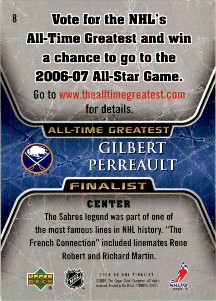 2005-06 Upper Deck All Time Greatest Gilbert Perreault #8 card back image