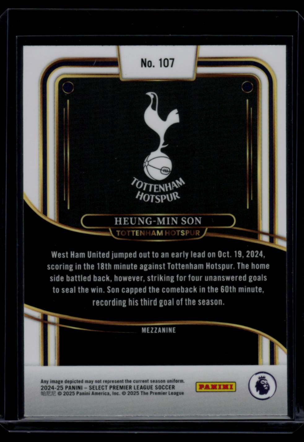 2024 Select Premier League Mezzanine HEUNG-MIN SON #107 card back image
