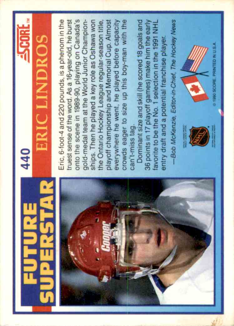 1991-92 Score Canadian Eric Lindros #440 card back image