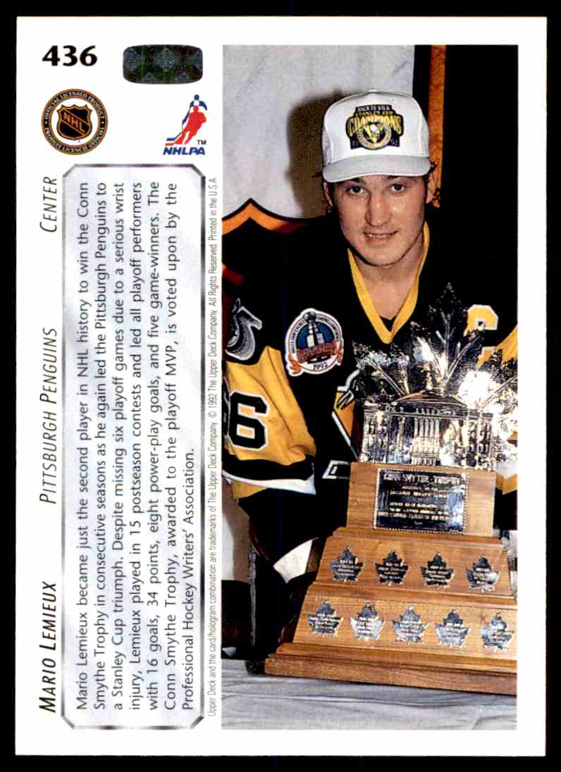 Conn Smythe Trophy Conn Smythe Trophy Hockey Card 1992-93 Upper Deck #436 Mario Lemieux Mario Lemieux