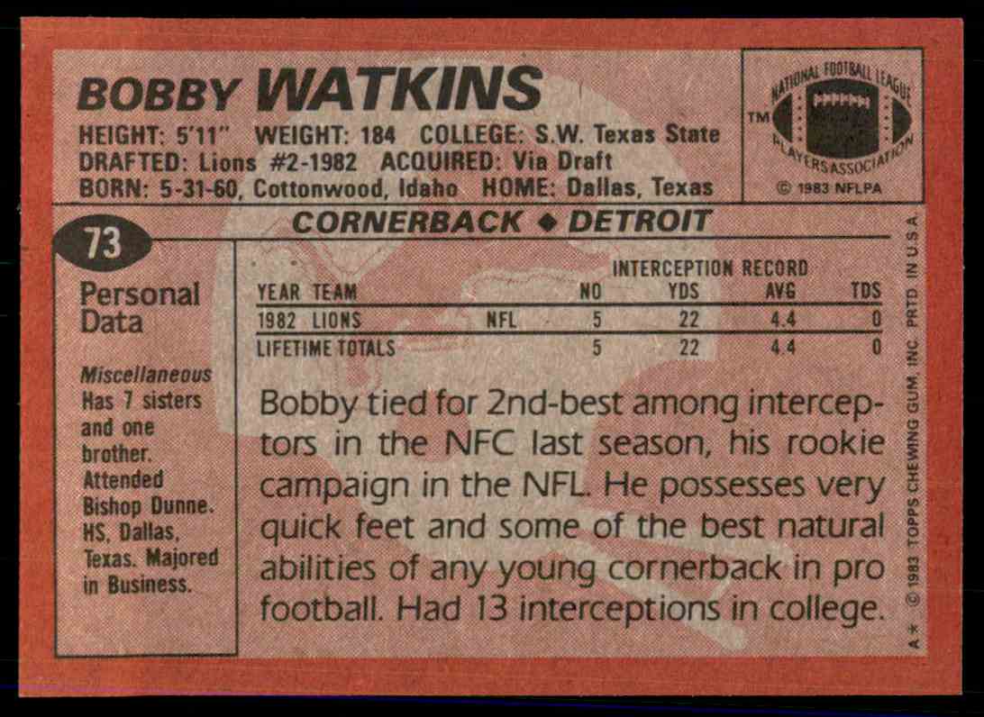 1983 Topps Nmmt Bobby Watkins #73 on Kronozio