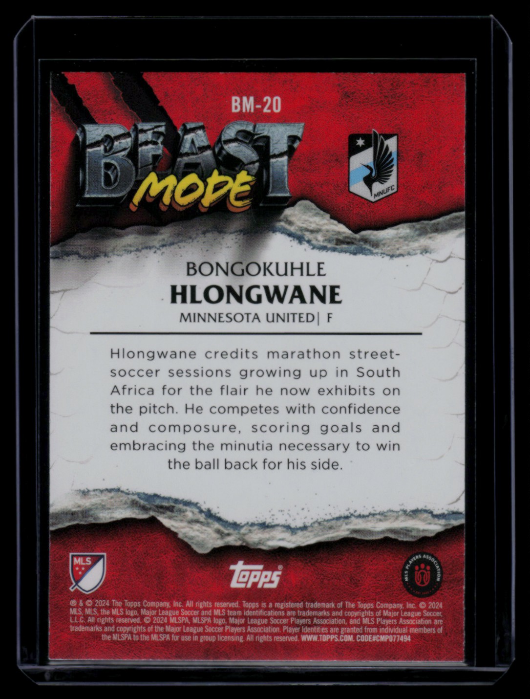 2024 Topps MLS Superstars Beast Mode Bongokuhle Hlongwane #BM-20 card back image