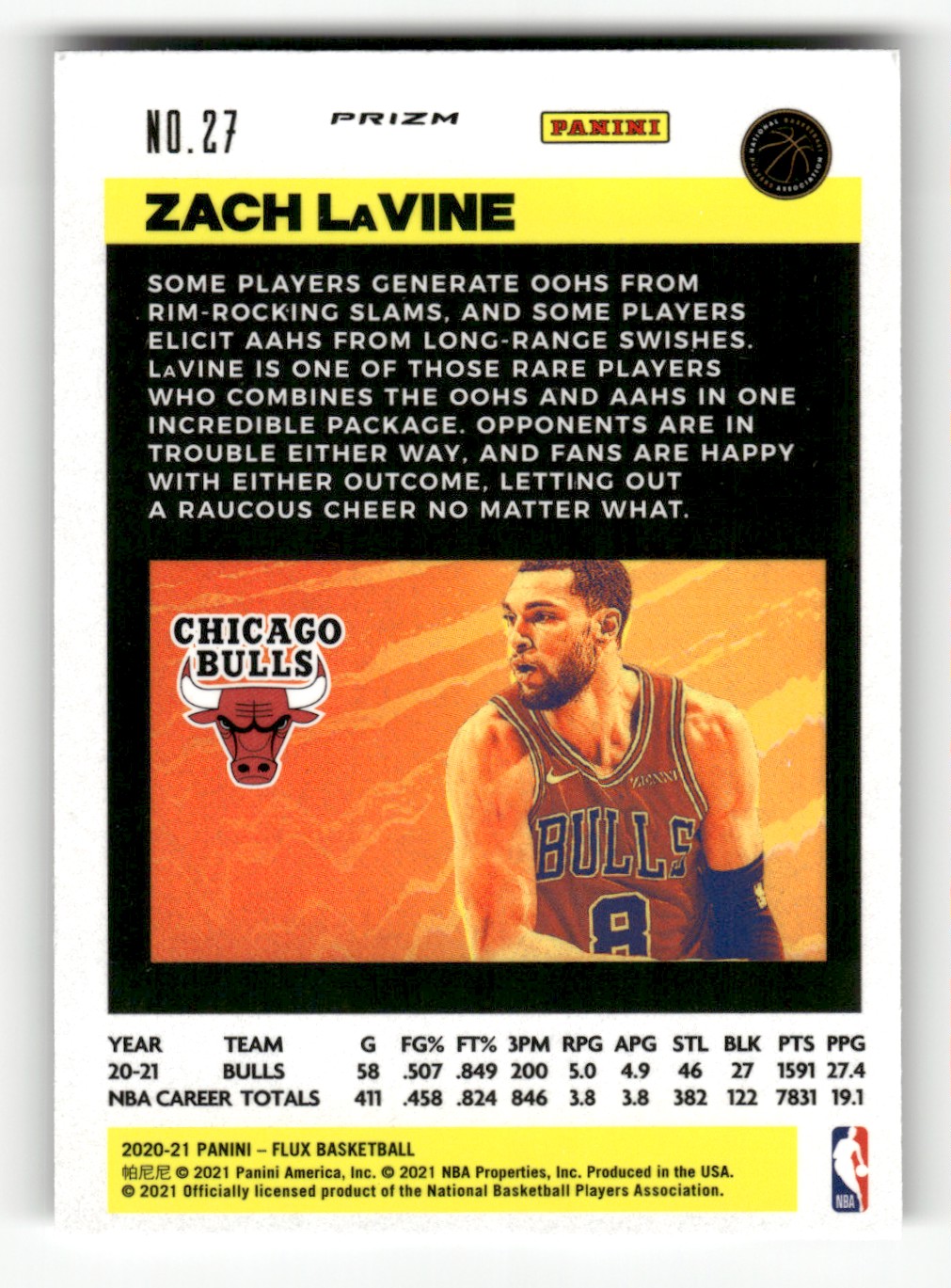2020-21 Panini Flux Pulsar Zach LaVine #27 card back image
