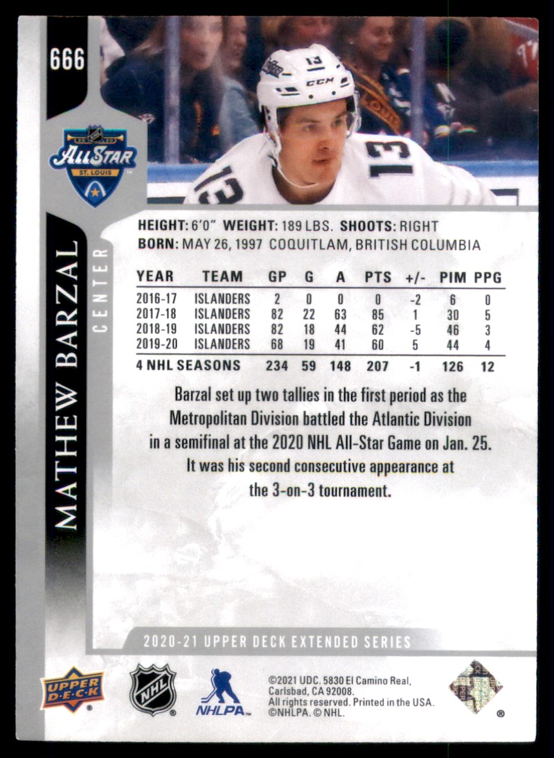 2020-21 Upper Deck Mathew Barzal #666 on Kronozio