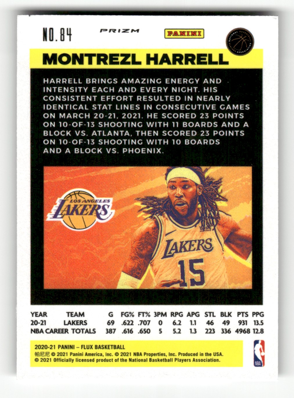 2020-21 Panini Flux Pulsar Montrezl Harrell #84 card back image