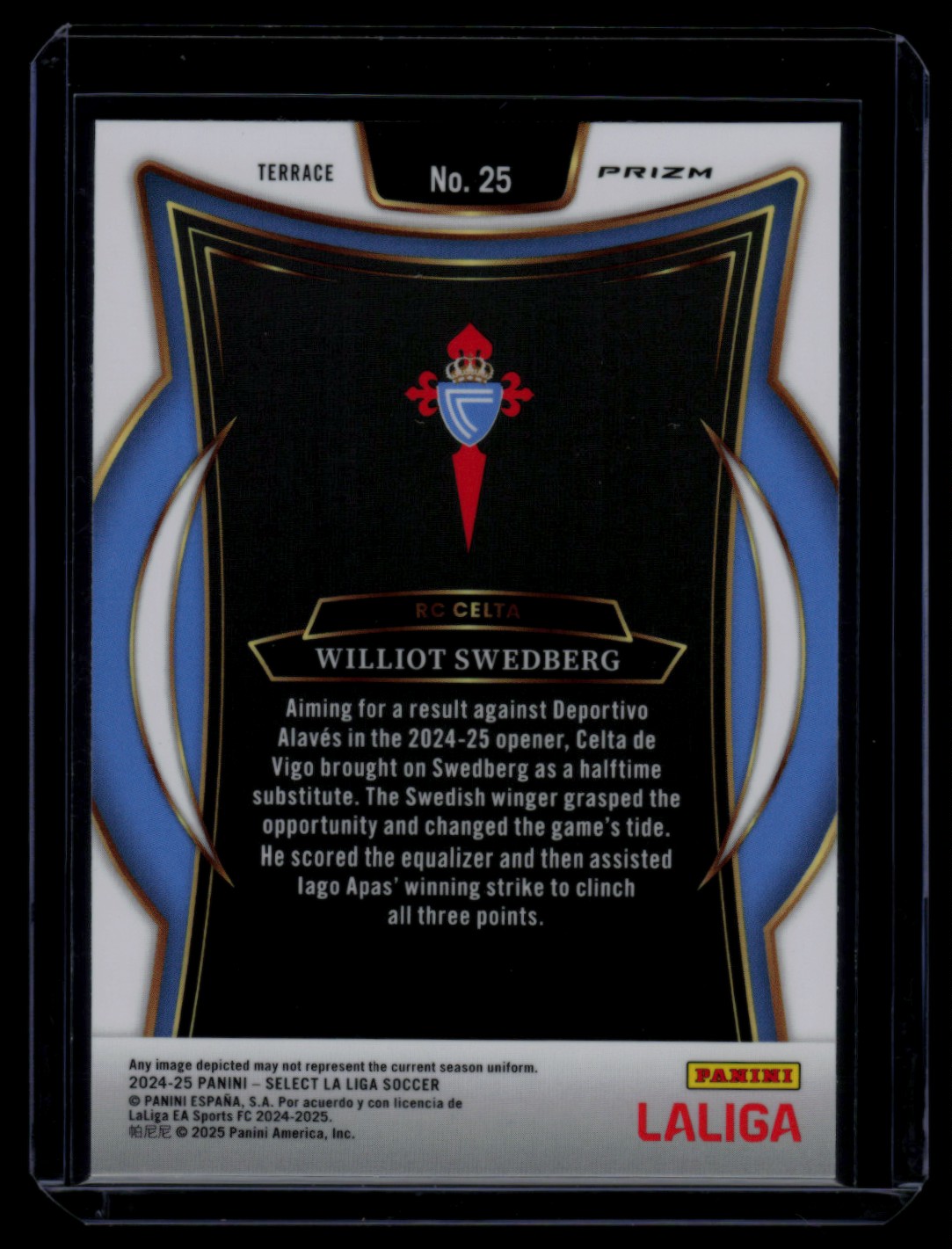 2024 Select La Liga Terrace Silver Prizm WILLIOT SWEDBERG #25 card back image