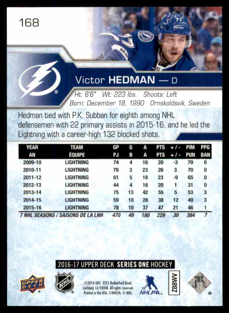 2016-17 Upper Deck Victor Hedman #168 on Kronozio