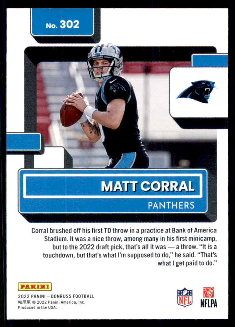 2022 Donruss Matt Corral #302 card back image