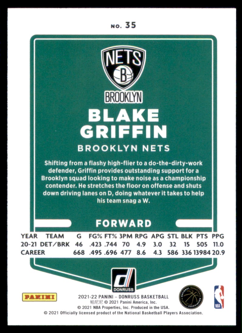 2021-22 Donruss Blake Griffin #35 card back image