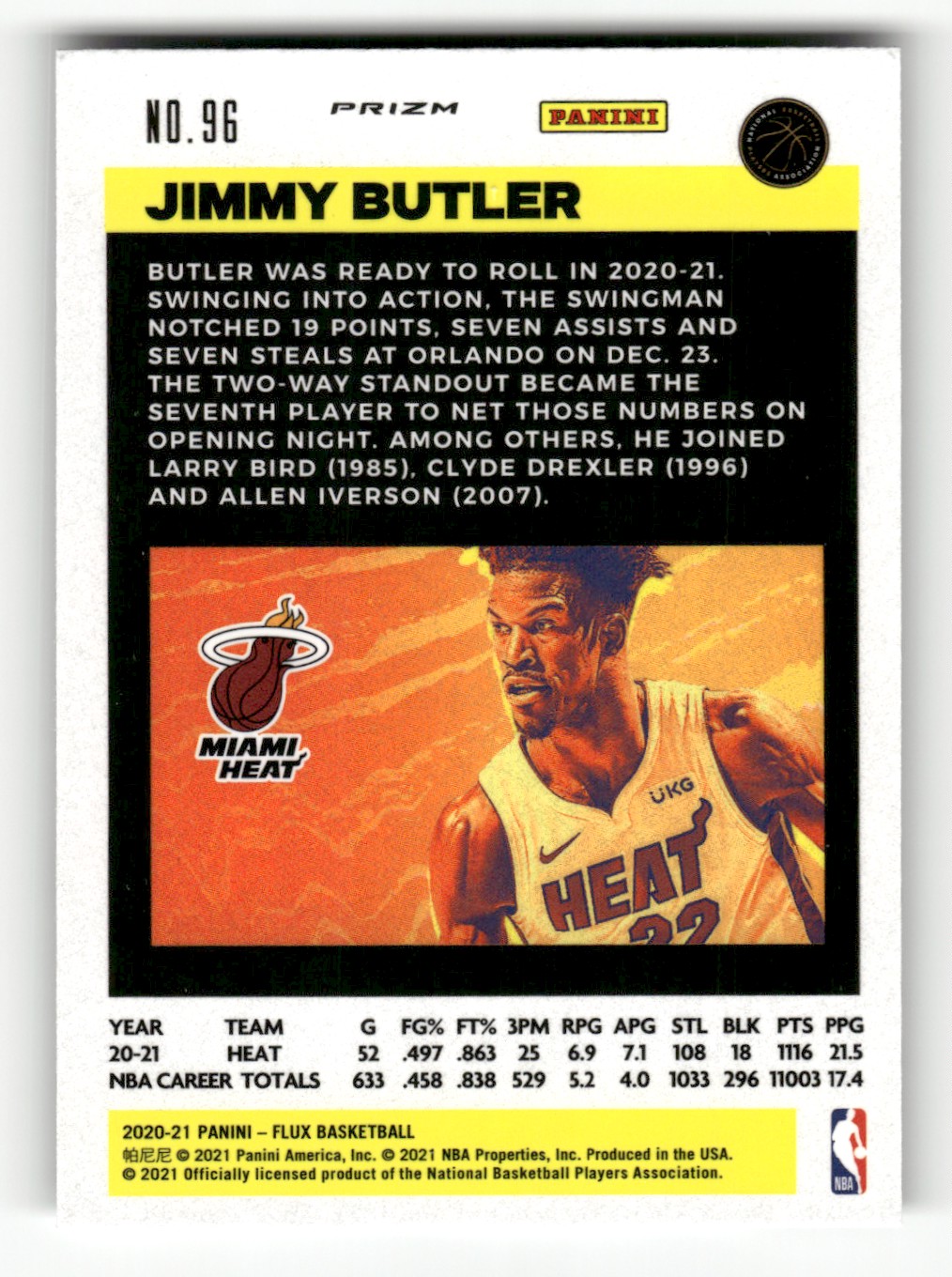 2020-21 Panini Flux Pulsar Jimmy Butler #96 card back image