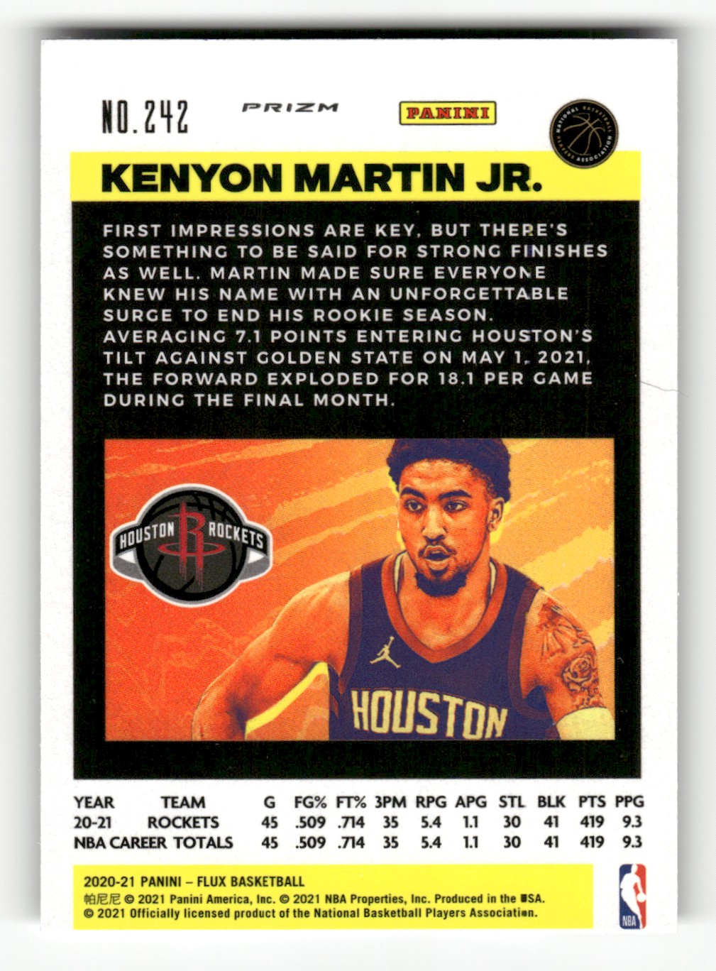 2020-21 Panini Flux Pulsar Kenyon Martin Jr. #242 card back image