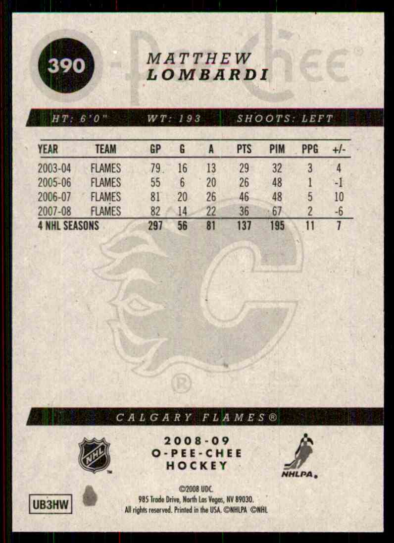 2008-09 O-Pee-Chee Matthew Lombardi #390 card back image