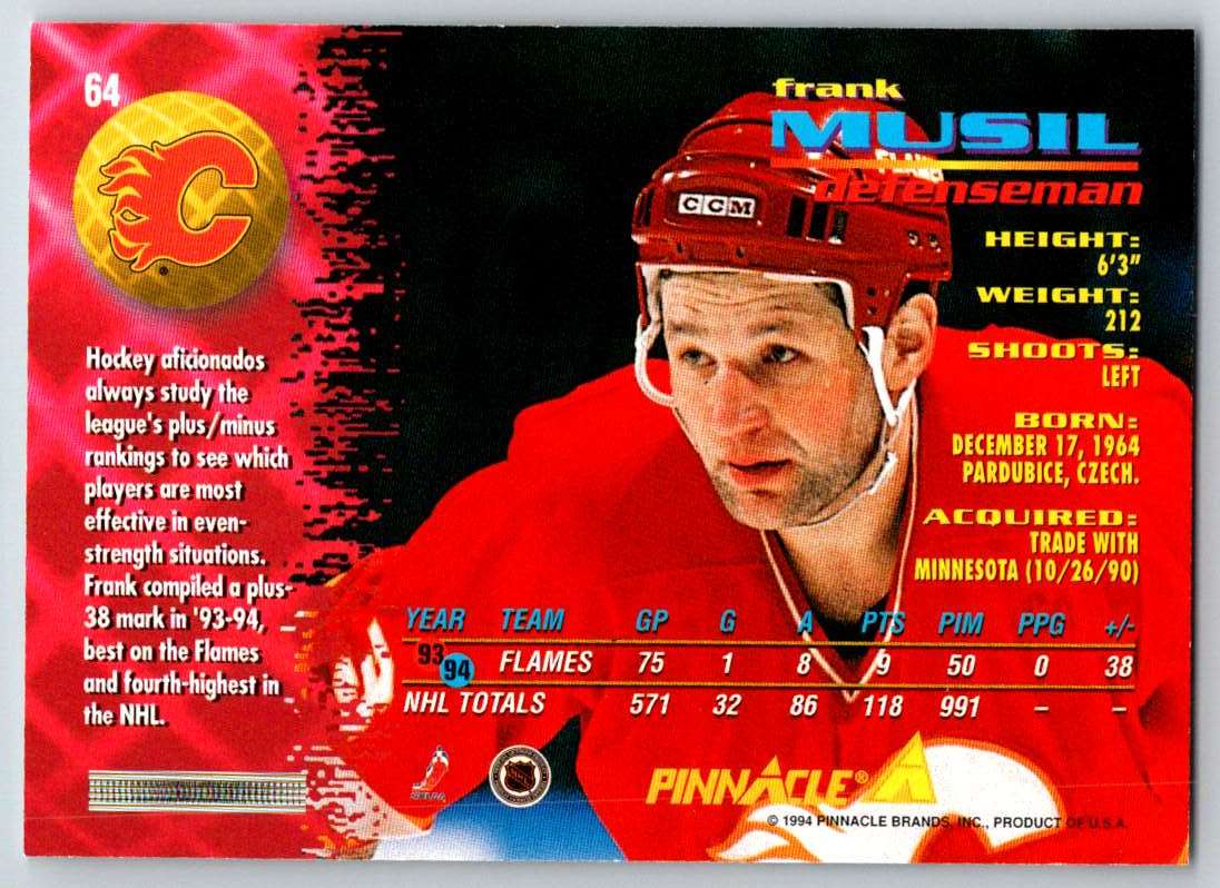 1994-95 Pinnacle Frank Musil #64 card back image