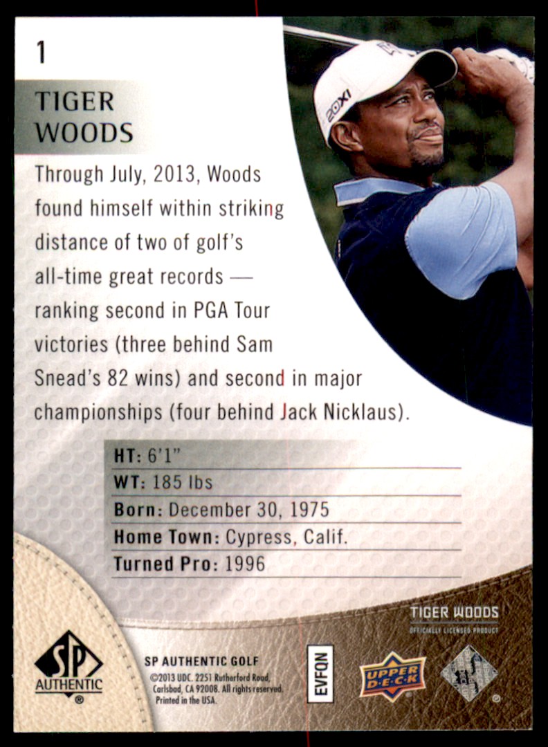 2013 Upper Deck SP Authentic Tiger Woods #1 card back image