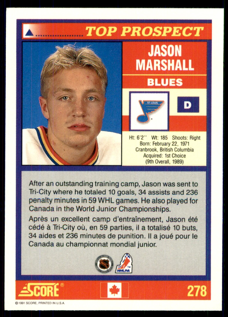 1991-92 Score Canadian Bilingual Jason Marshall #278 on Kronozio